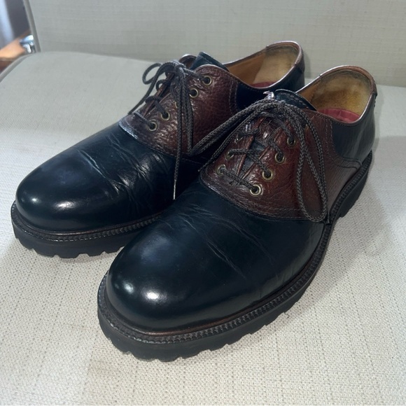 H.S. Trask Mens Leather Saddle Oxford Shoe Lace Up Two Tone 30-0121 Size 8.5M - Picture 2 of 11